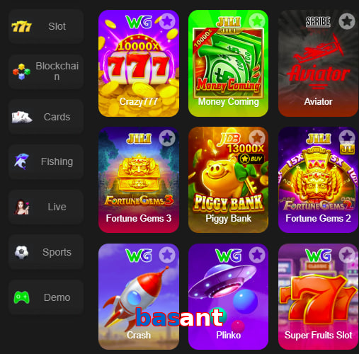 Main screen of Basant game page for PK players